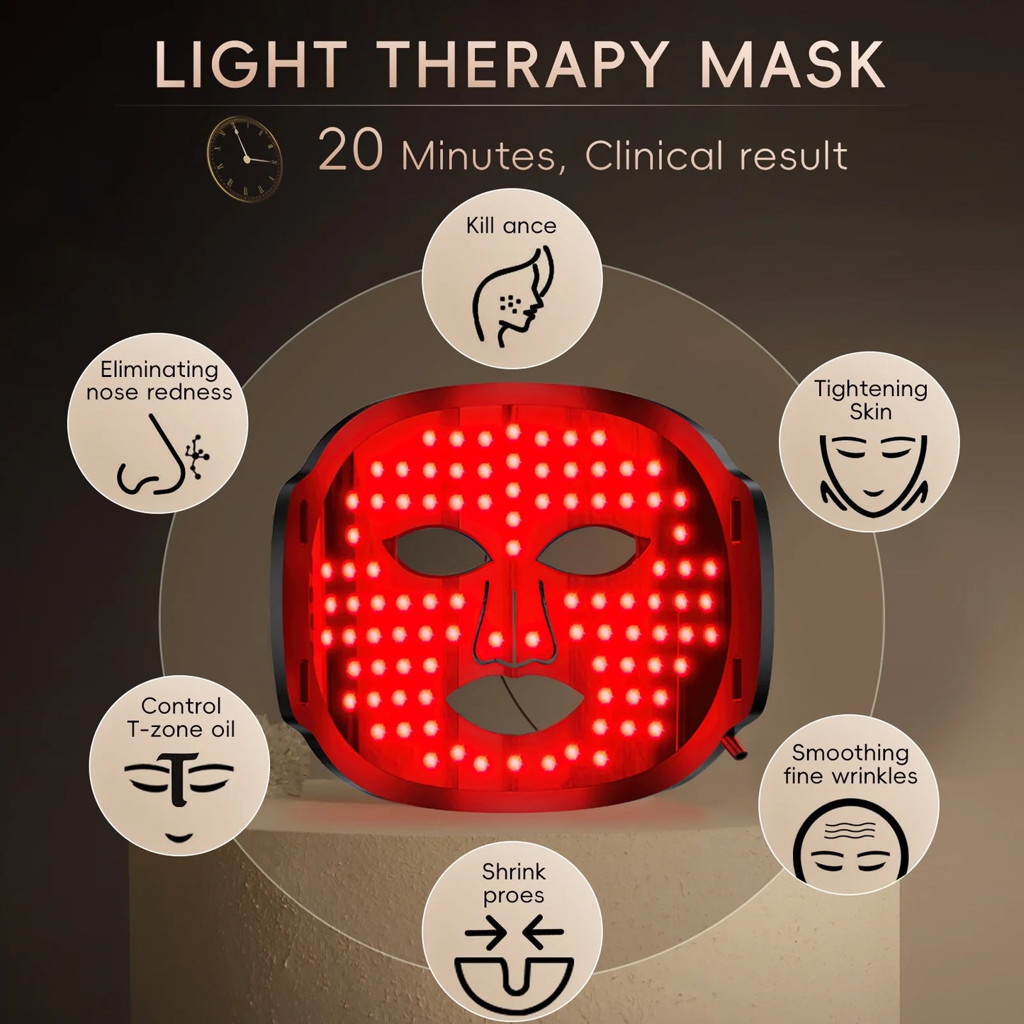 LED Face Mask Light Therapy, 7 Colors LED Red Light Therapy Mask for Face, Best Gift for Mom, Wife, Grandma, Black