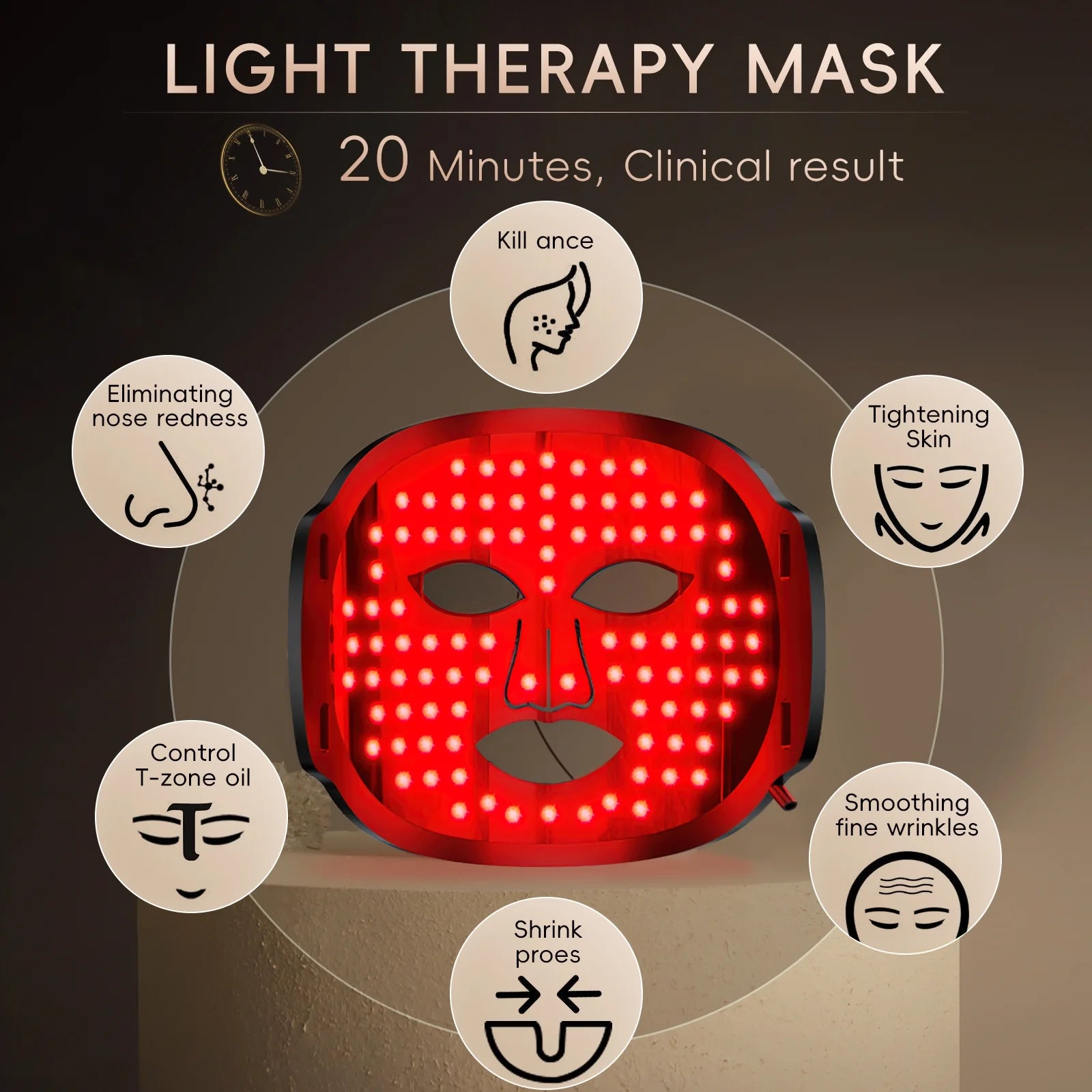 LED Face Mask Light Therapy, 7 Colors LED Red Light Therapy Mask for Face, Best Gift for Mom, Wife, Grandma, Black